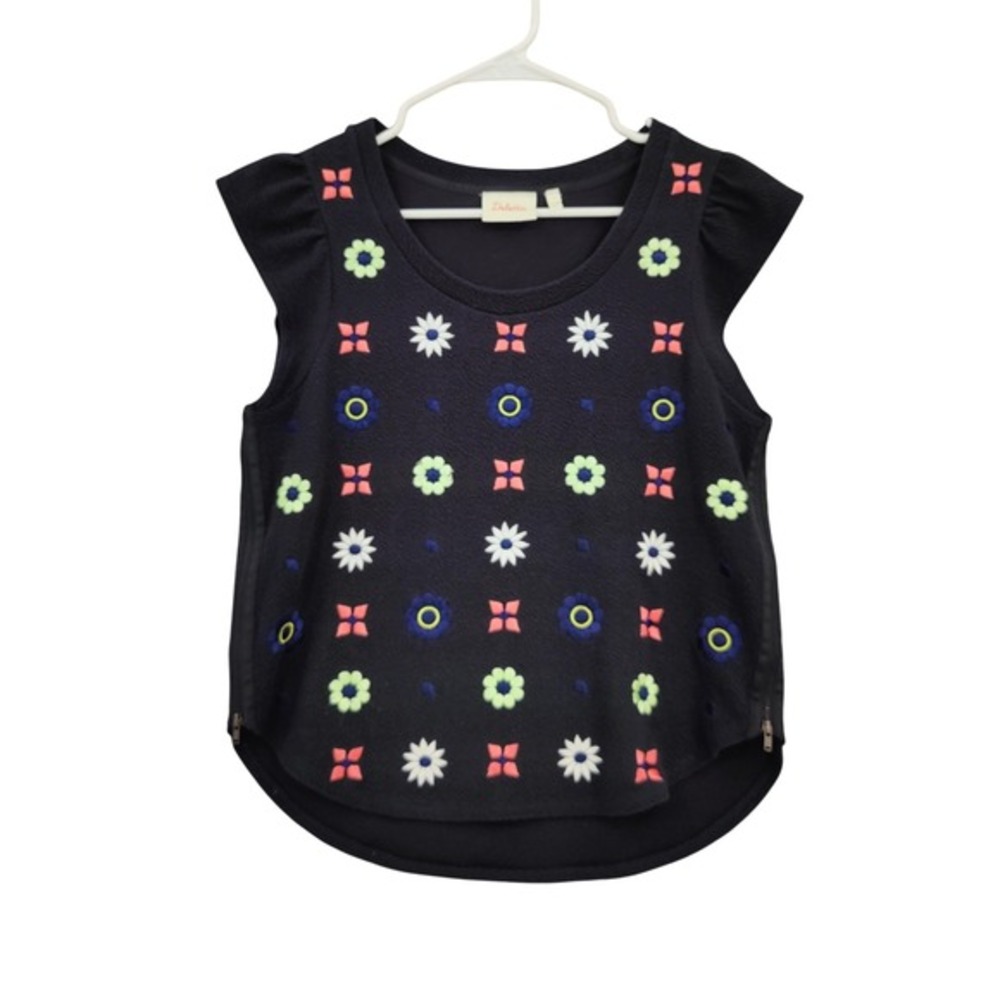 Deletta Womens Cottage Coastal Romantic Fairy Embroidered Zipper Top M Floral